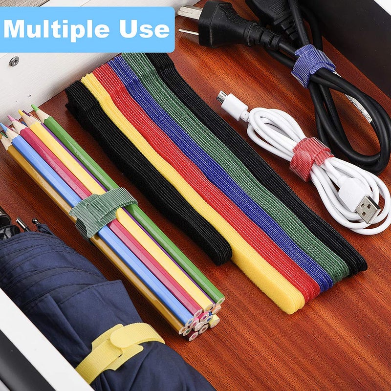 NEWLAN 60PCS Reusable Cable Ties, Newlan 2 Size Adjustable Cable Straps 50PCS 8 Inches 10PCS 6 Inches, Cable Organizer, Cord Wrap and Hook Loop Cords Management - 5 Colors - Image 2